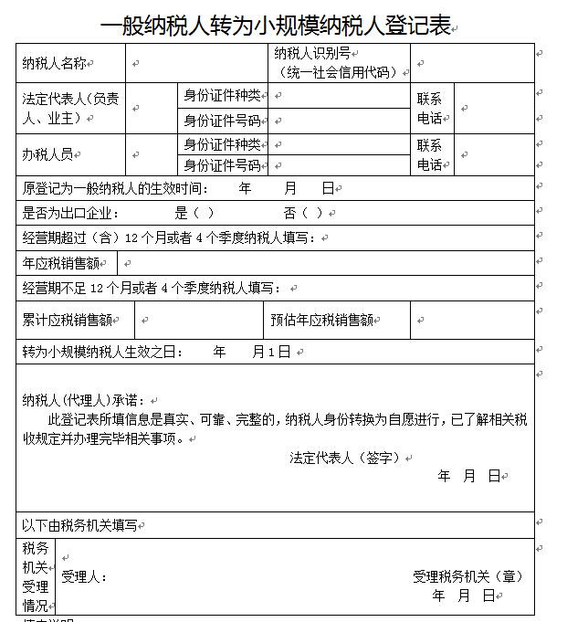 一般納稅人轉小規模納稅人
